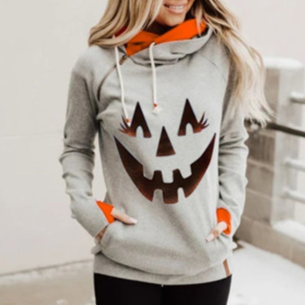 Halloween Pumpkin Gray Hoodie 🎃